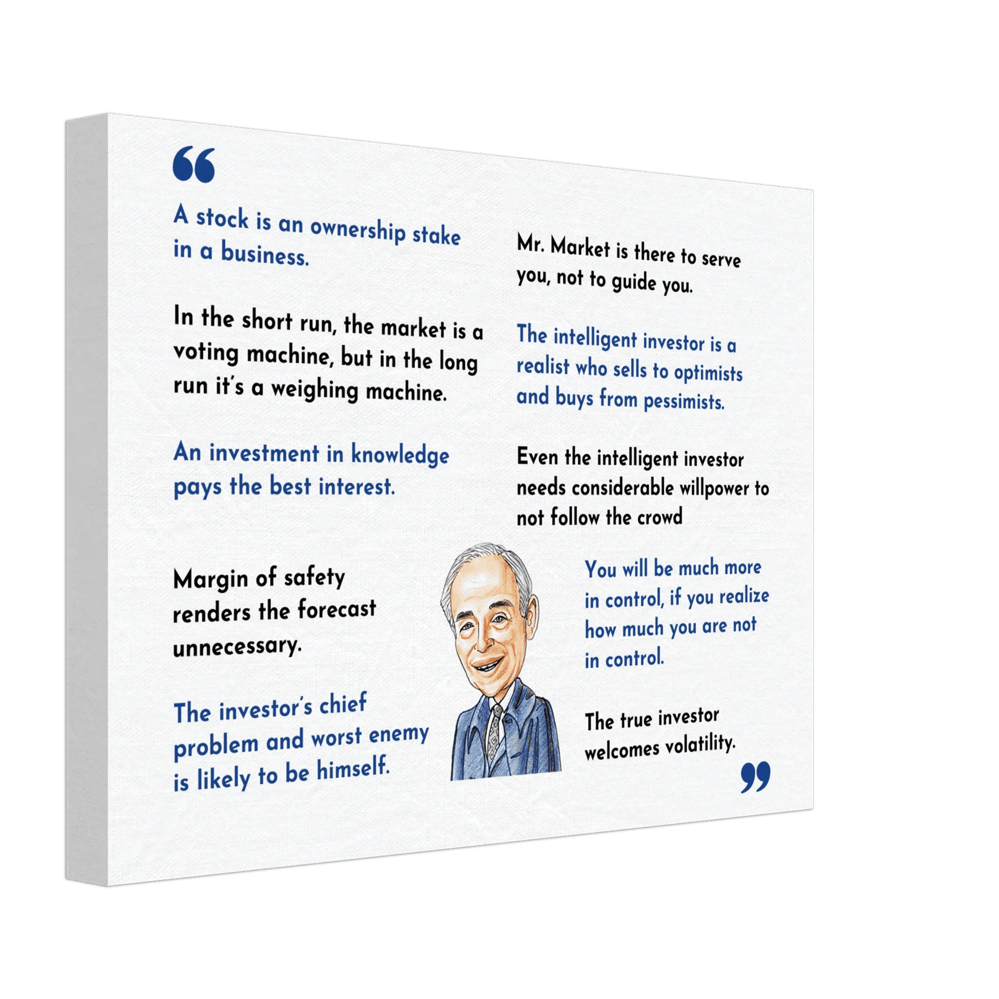 Ben Graham Top 10 quotes. Ben Graham best quotes, ben graham intelligent investor, ben graham canvas wrap, benjamin graham canvas print, father of investing, father of value investing,