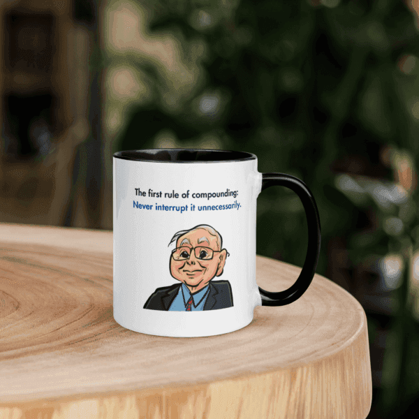 High-quality ceramic coffee mug showcasing a Charlie Munger illustration and timeless financial wisdom, Dishwasher-safe coffee mug with Charlie Munger quote, a great gift for stock market enthusiasts,