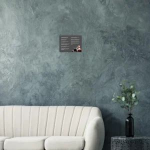 Charlie Munger quotes canvas on a dark wall above a cream sofa