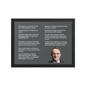 Close-up of the Howard Marks quotes print with his portrait, in a black frame