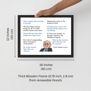 Framed Charlie Munger quotes print with caricature and ten famous quotes
