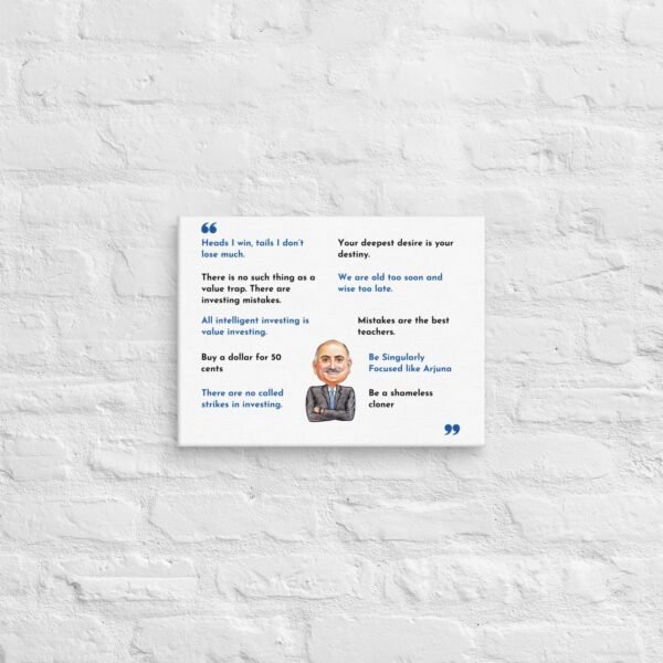 Bright and clear printing of Mohnish Pabrai's quotes on the canvas, showcasing color accuracy.