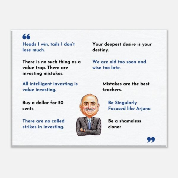Mohnish Pabrai Top 10 Quotes Canvas Print hanging in a modern home office above a desk