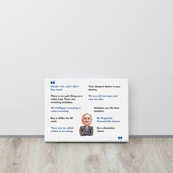 Corner view of the Mohnish Pabrai canvas print illustrating the clean, gallery-wrapped edge.
