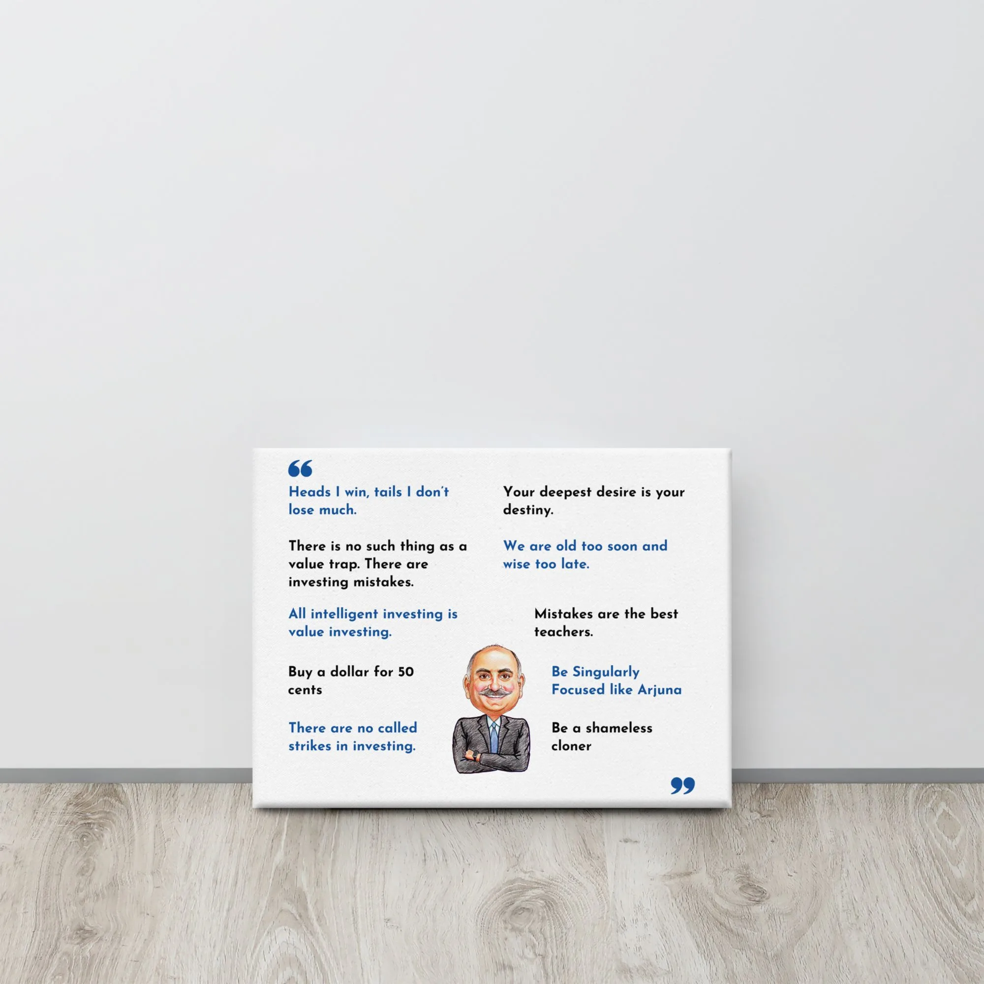 Corner view of the Mohnish Pabrai canvas print illustrating the clean, gallery-wrapped edge.