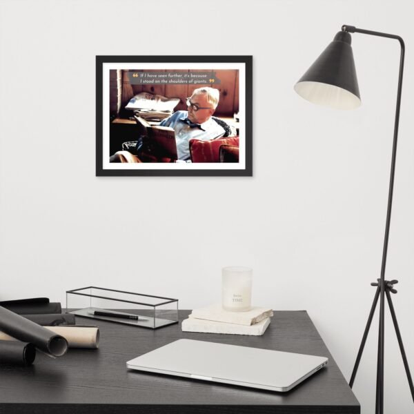 Minimalist decor featuring Charlie Munger reading, perfect for office or study