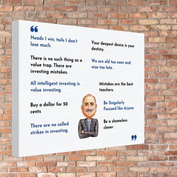 The Mohnish Pabrai Top 10 Quotes Canvas Print displayed on a wall, showing all ten inspirational sayings.