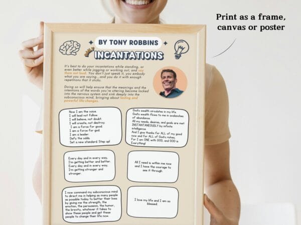 Giftable motivational wall art for self-improvement lovers, combining clean design with powerful incantation statements.