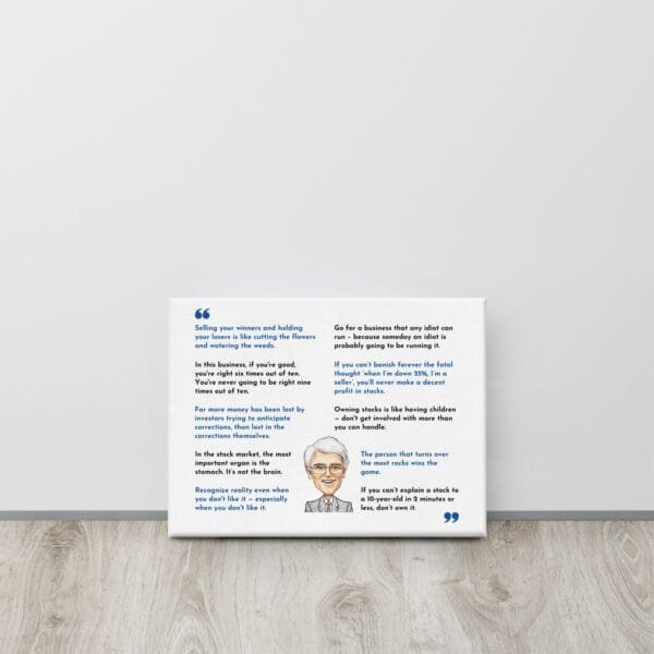 Stock market wall decor featuring Peter Lynch’s timeless investing advice and illustrated portrait.