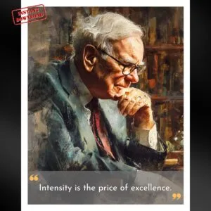 Warren Buffett Digital Oil Painting with the Quote from Snowball "Intensity is the Price of Excellence',
