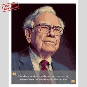 Warren Buffett wall art print with best stock market wisdom quote.