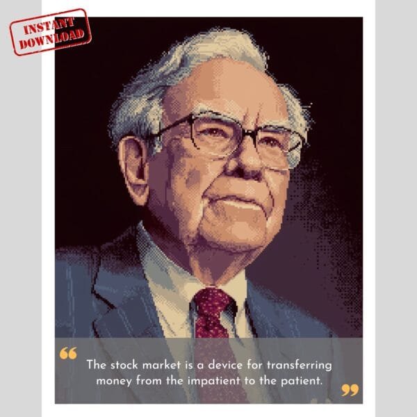 Warren Buffett wall art print with best stock market wisdom quote.