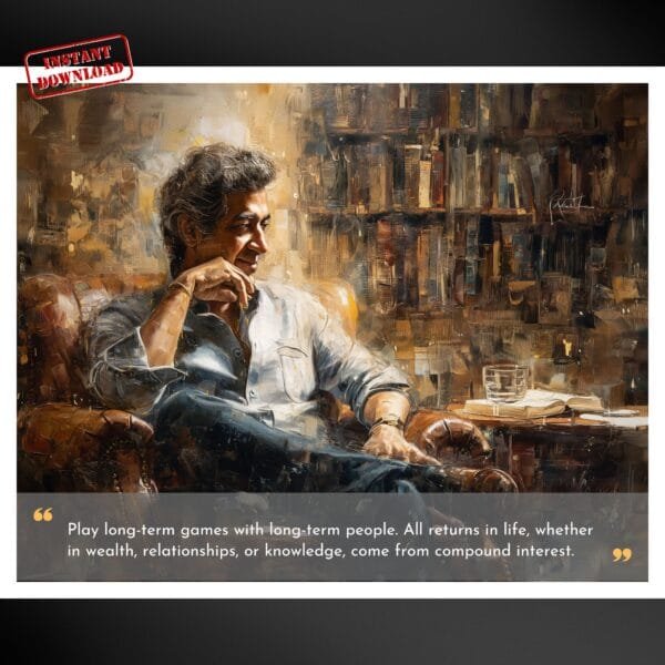 Naval Ravikant Portrait with Quote play long term games with long term people