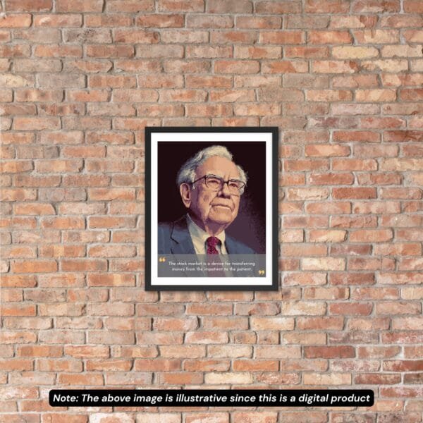 Warren Buffett wall art print with stock market wisdom quote.
